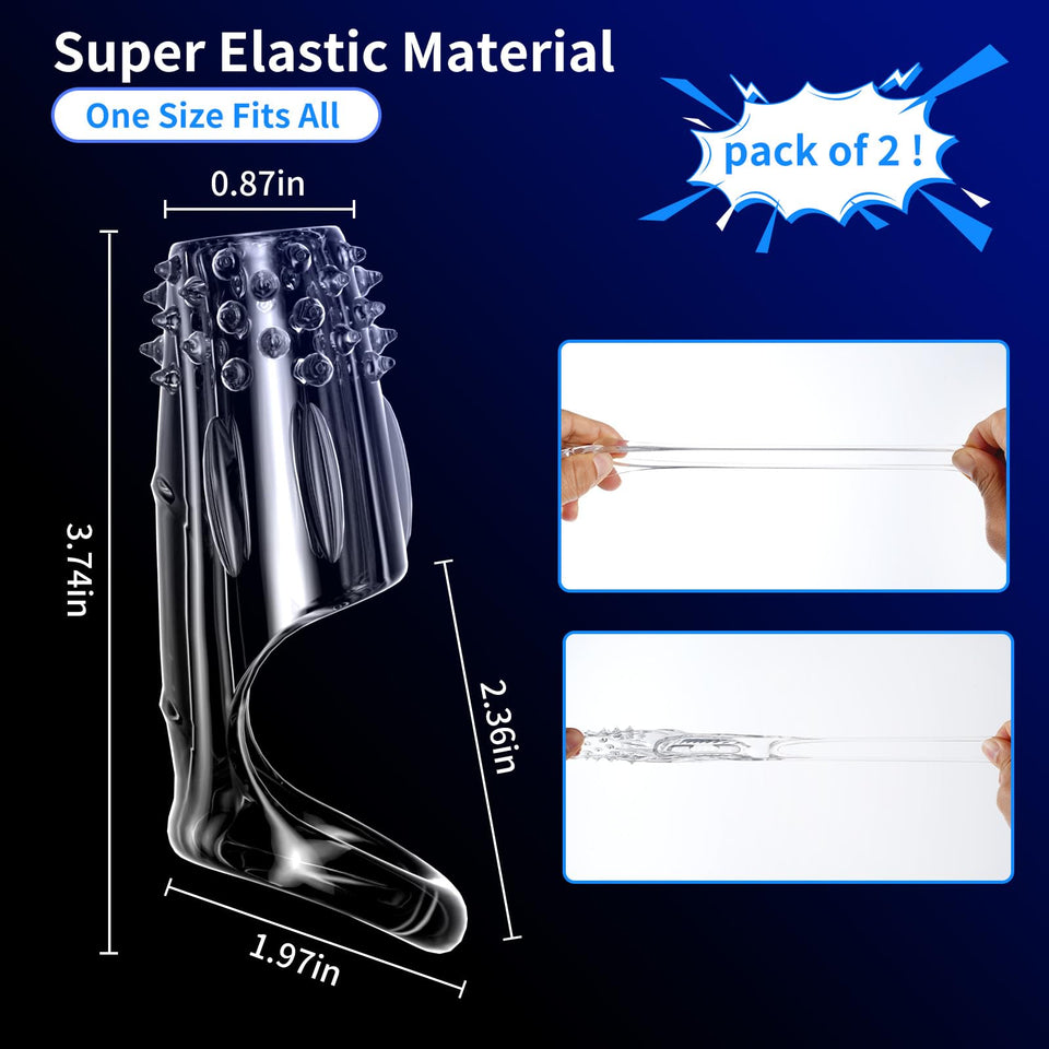Pramtme Penis Sleeve Vibrating Cock Ring (Pack of 2), Adult Sex Toys for Men, Reusable Cock Sleeve Couple Vibrator, Delay Ejacul