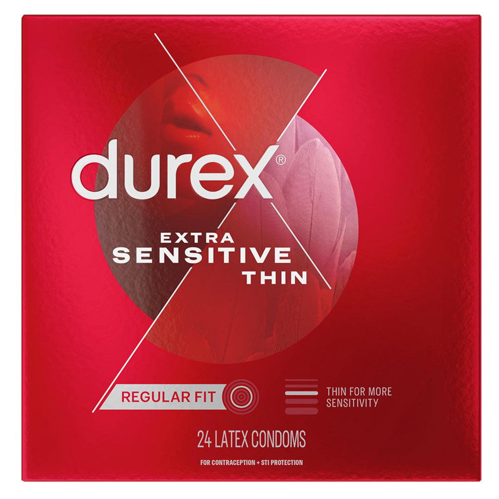 Durex Condom Extra Sensitive Natural Latex Condoms, 24 Count - Ultra Fine & Extra Lubricated, Regular Fit, FSA HSA Eligible