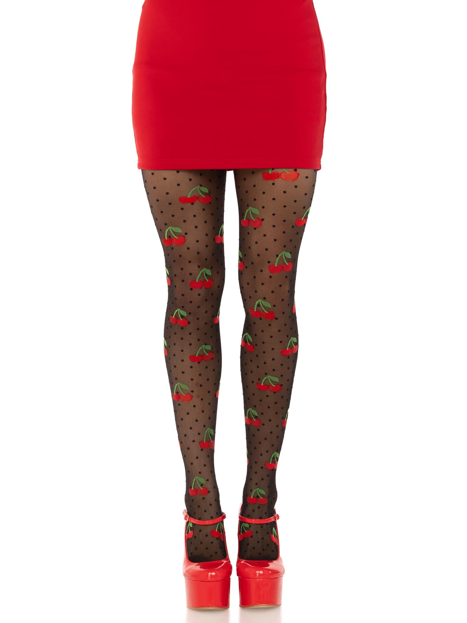 Spandex sheer polka dot cherry tights.