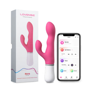 Lovense Nora Rabbit Vibrator With App Control, Pink Thrusting Vibrator Rabbit With Dual Motor, Clitoral Stimulator Dildo Massager, Sex Toys For Women With Smartphone Wireless Bluetooth