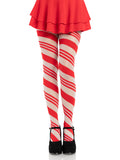 Spandex sheer candy striped pantyhose O/S RED/WHITE