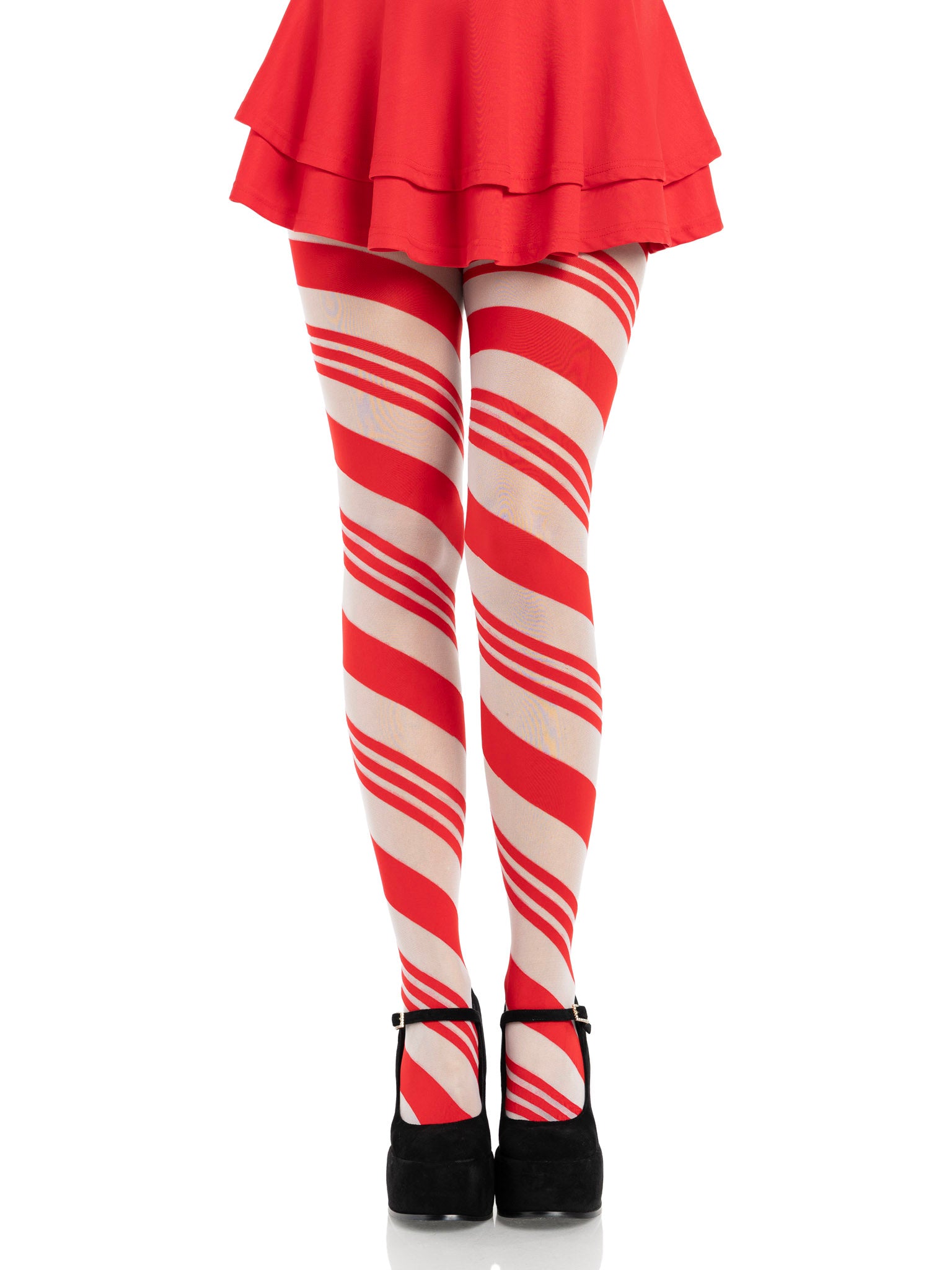 Spandex sheer candy striped pantyhose O/S RED/WHITE