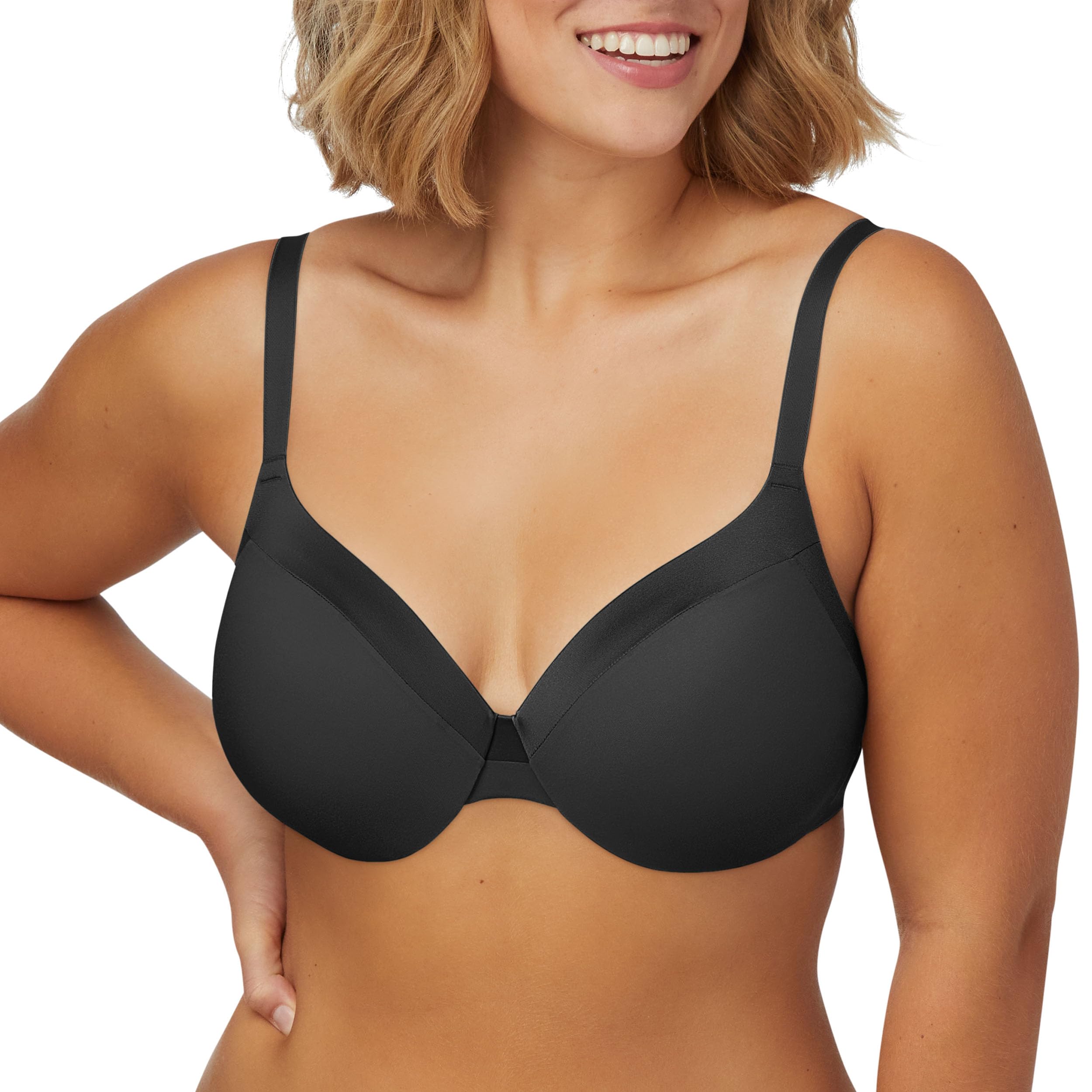 Maidenform Womens Comfort Devotion Underwire Bra, Full Coverage Convertible T-shirt Bras, Black, 34D US