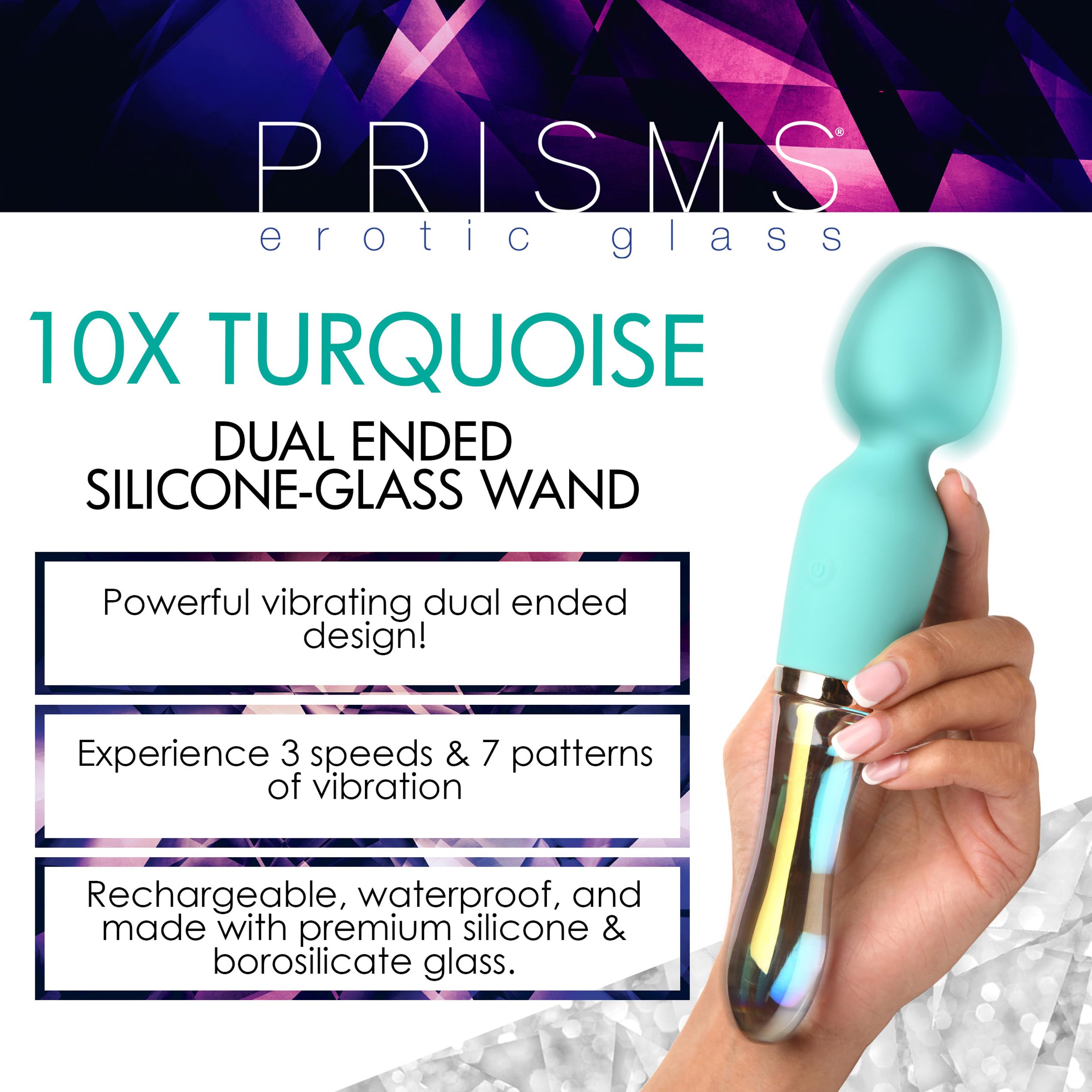Prisms Vibra-Glass 10X Turquoise Glass Wand Dual End