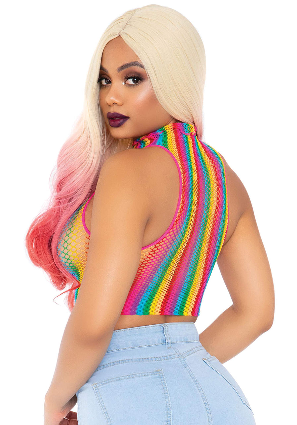 Rainbow Net High Neck Crop Top - O/S / Multicolor