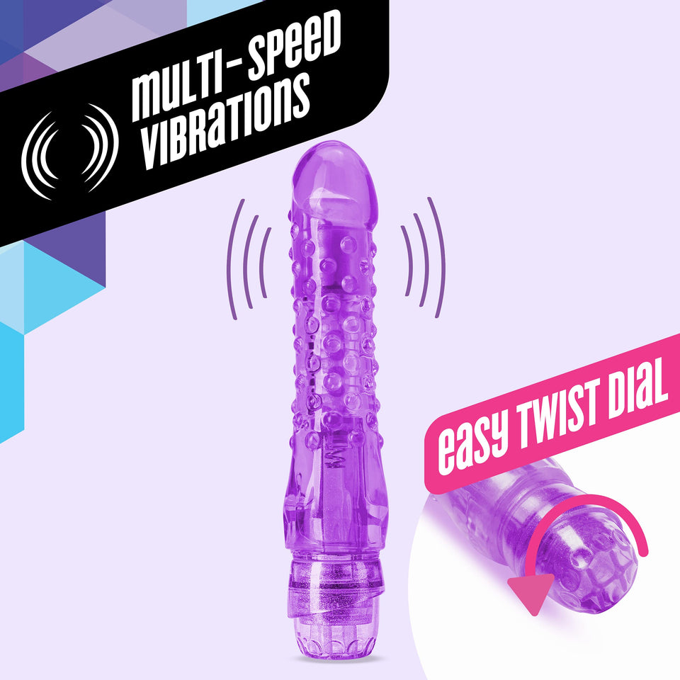 Blush Bump N Grind - 6 Inch Soft Nubby Tickler Multispeed Vibrating Dildo - Small 1.1&quot; Wide Flexishaft Bendable Vibrator - Ipx7 Waterproof - Body Safe Sex Toy For Women Couples - Clear Purple