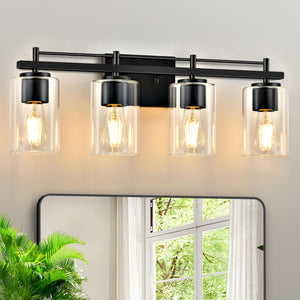 4-Light Bathroom Lights Fixtures, Modern Vanity Light With Clear Glass Shade, Black Wall Lamp For Mirror Living Room, Bedroom, H