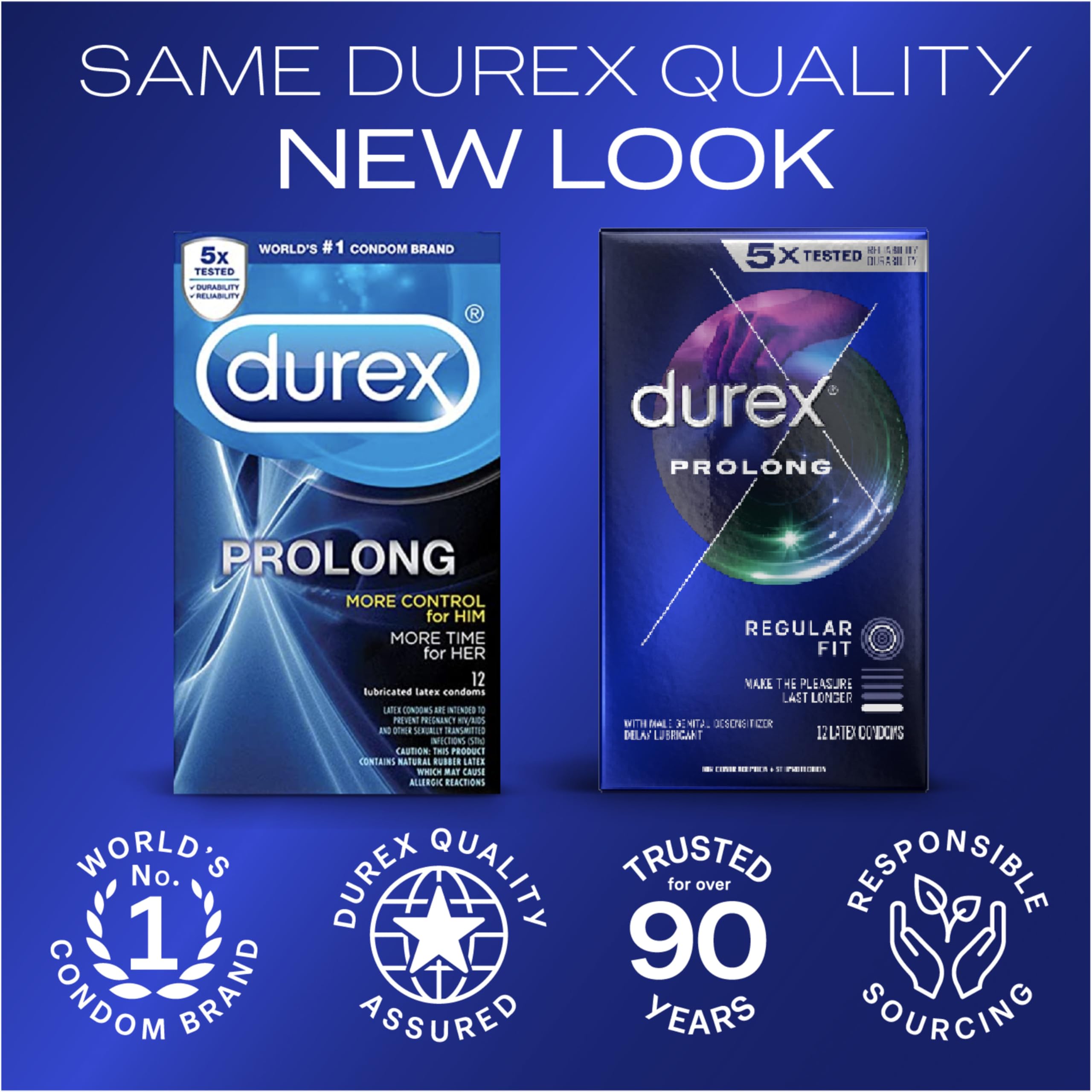 Durex Condom Prolong Natural Latex Condoms 12 Count - Ultra Fine Ribbed And Dotted With Delay Lubricant Regular Fit