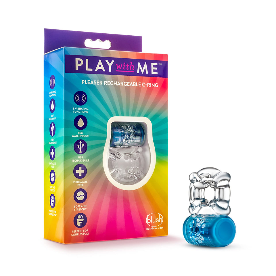 Blush Play with Me Pleaser 2.25 Vibrating Cock Ring for Couples - 5 Vibe Modes, Soft Clitoral Stimulator, Stretchy & Comfy Fit P