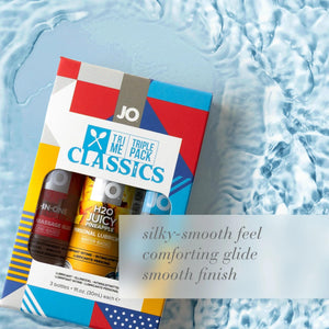 System Jo Tri-Me Triple Pack Classics - Jos All-In-One Massage Glide Plus Jo?? Classic H20 Lube And Juicy Pineapple Lubricant - 3 Bottles - 1 Ounce / 30 Ml. Each