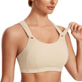 SYROKAN Womens Sports Bra Front Adjustable High Impact Support Padded Wireless Racerback Plus Size Running Bra Oil Beige 40D