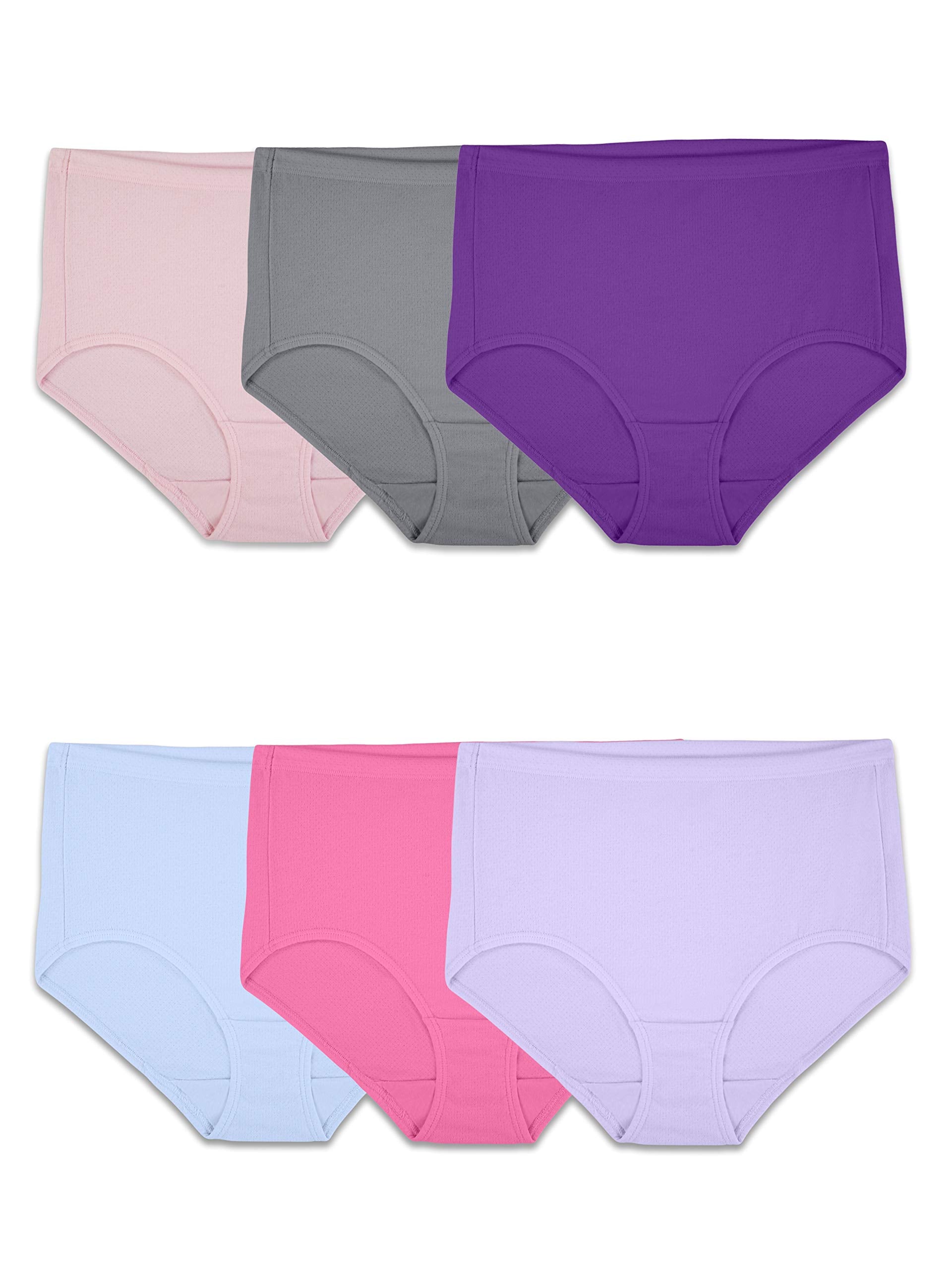 Fruit of the Loom Womens Underwear Breathable Panties (Regular & Plus Size), Brief-Cotton Mesh-6 Pack, 6