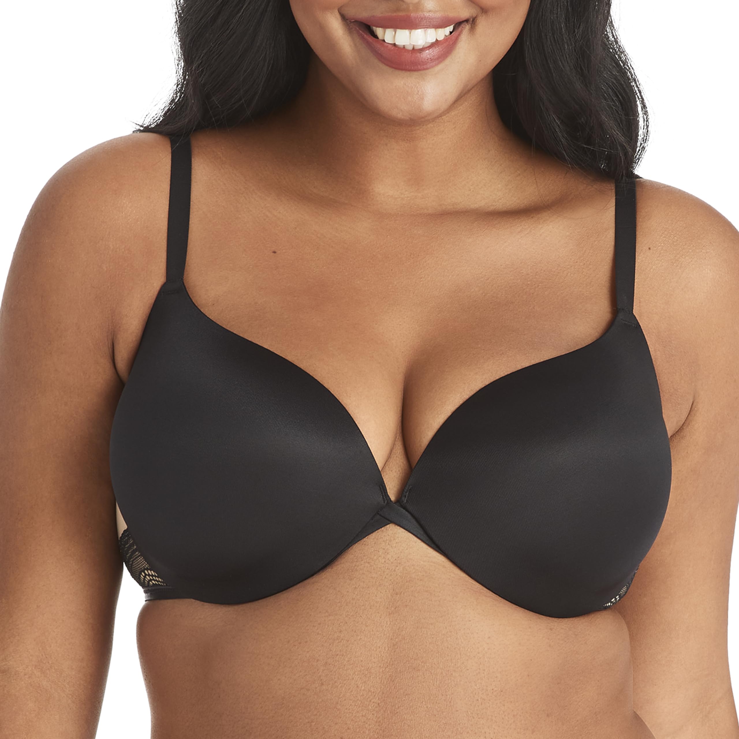 Maidenform Womens Underwire Bra, Love The Lift Smoothing Lace Demi Push-up For Bras, Black/Body Beige Lining, 38C US