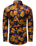 fohemr Mens Funny Halloween Shirt Ugly Pumpkin Long Sleeve Casual Button Down Party Shirts Adult Costume Bats Print Purple Large
