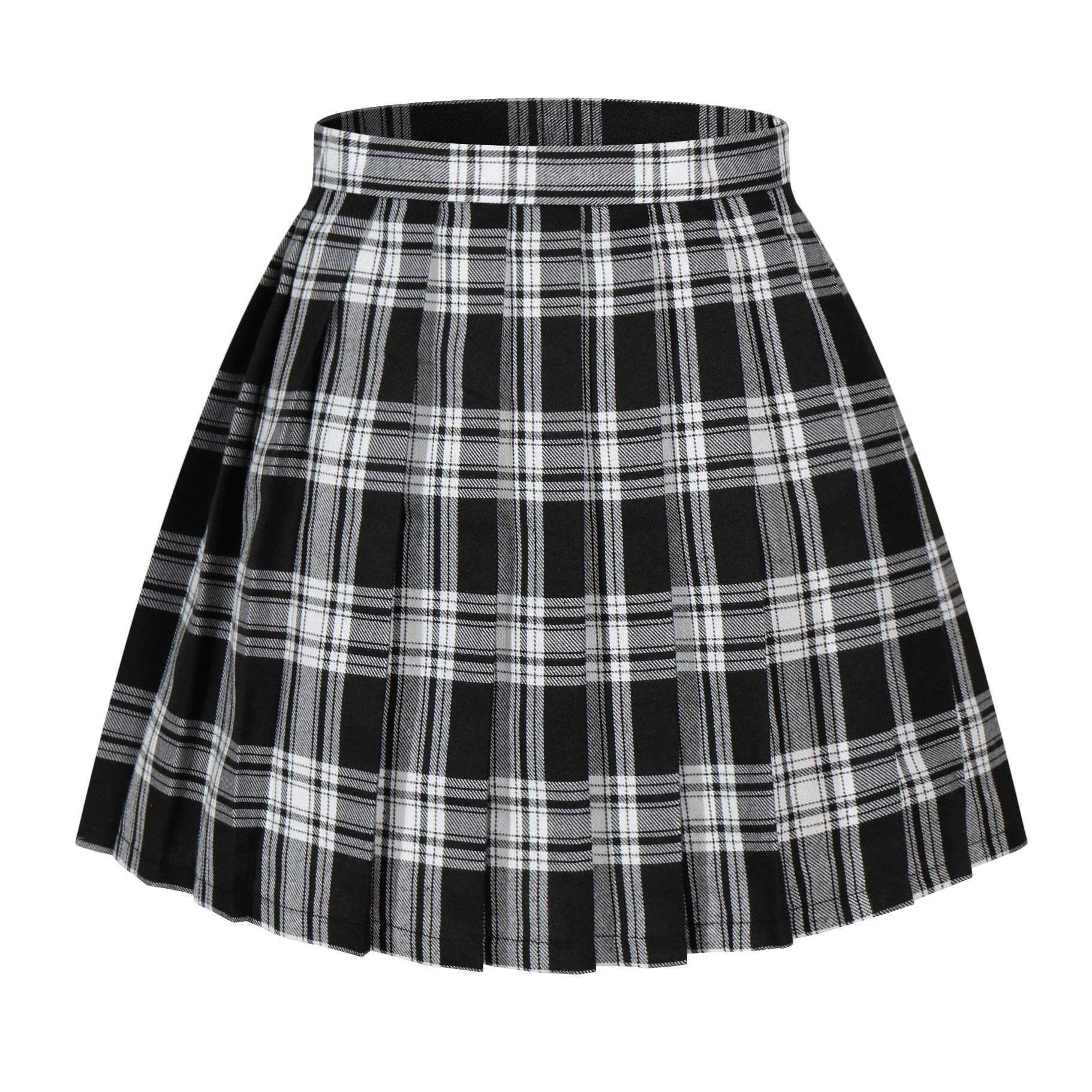 Beautifulfashionlife Women s High Waist A-Line Pleated Japan Anime Skirts Costumes (White Mixed Black 16)