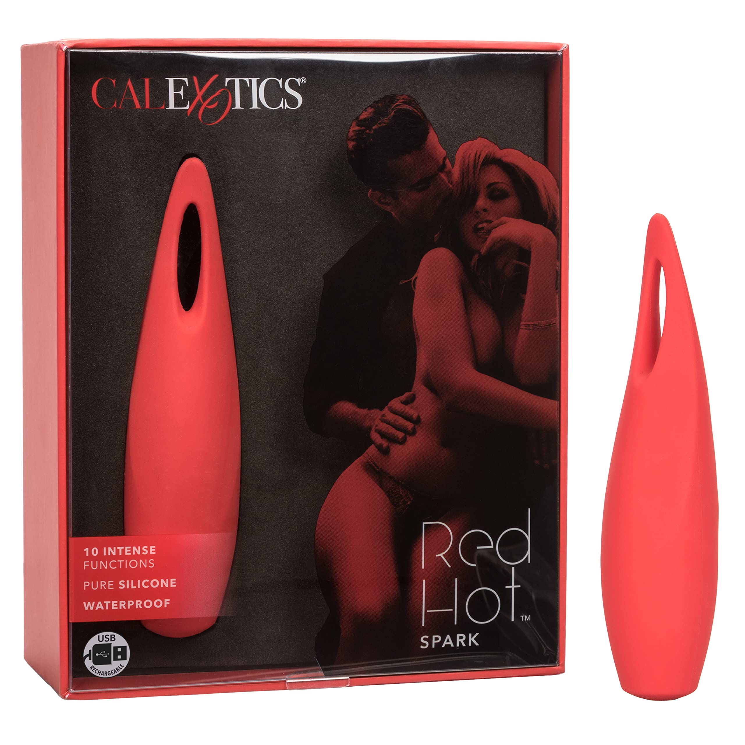 CalExotics Red Hot Spark - 10-Function Waterproof Vibrator - Rechargeable Silicone Compact Vibe - Adult Sex Massager for Couples