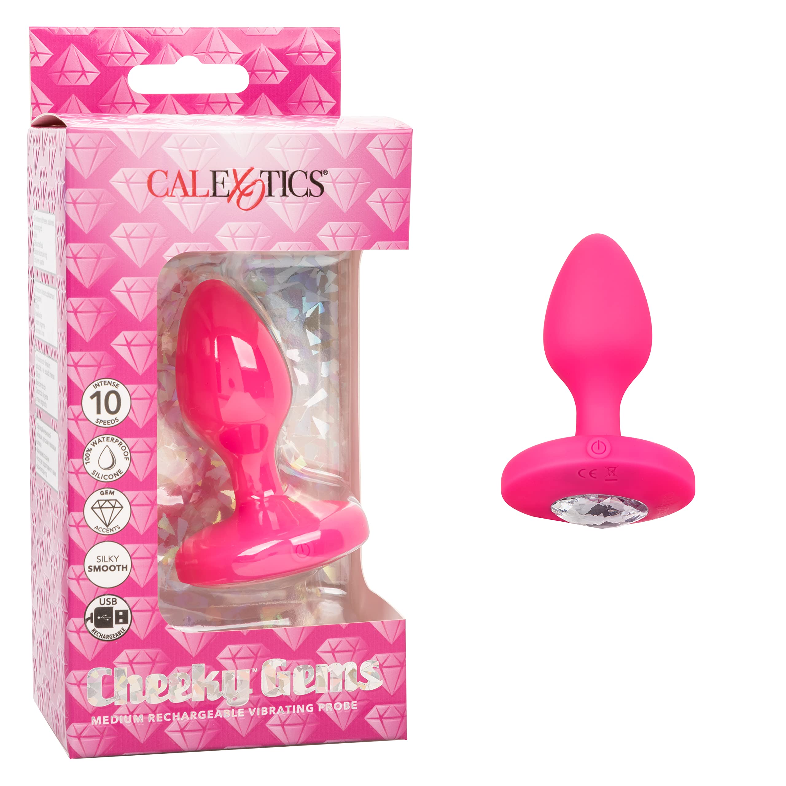 CalExotics Cheeky Gems Medium Rechargeable Vibrating Probe Anal Butt Plug Vibrator - Pink - SE-0443-10-3