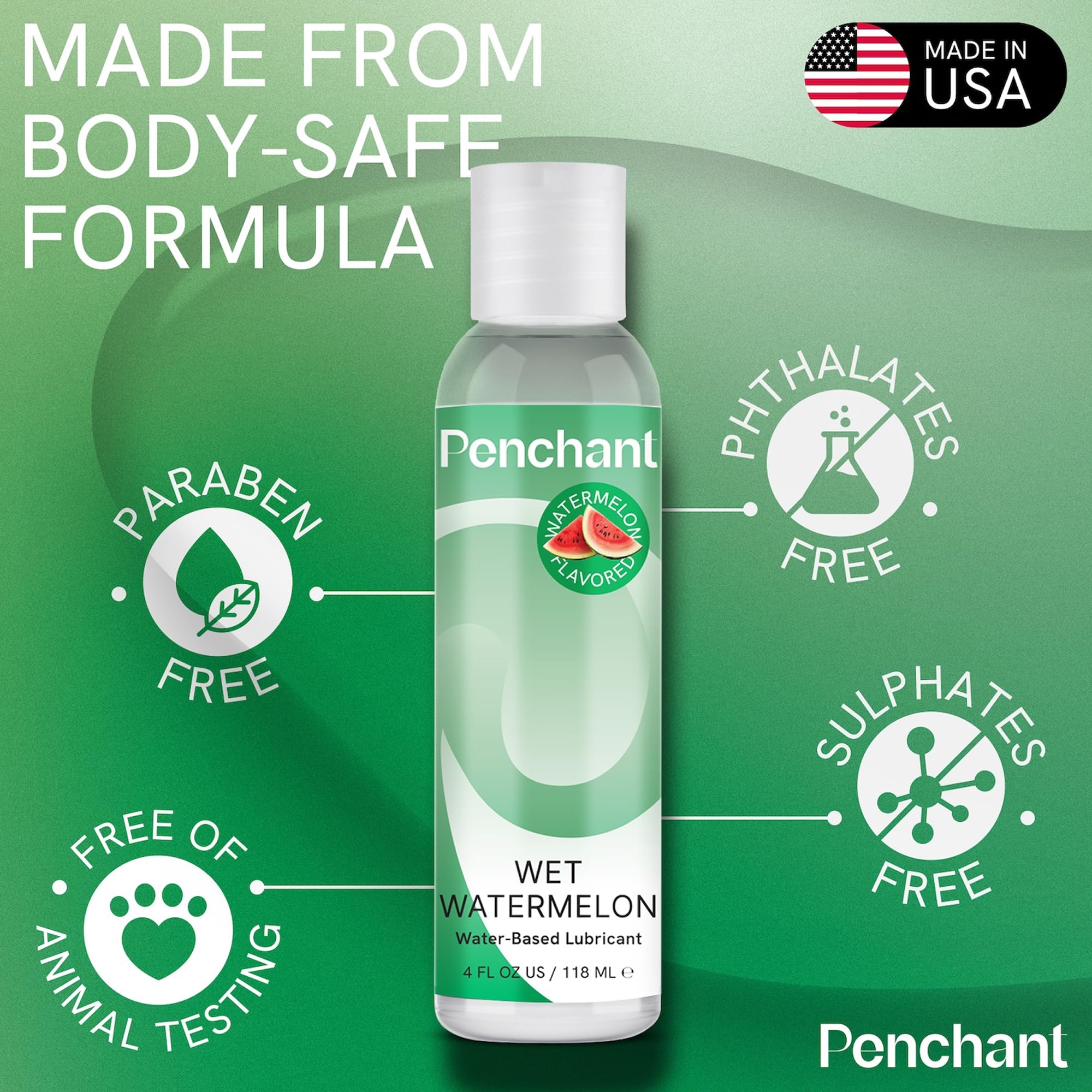 Penchant Water Based Watermelon Flavored Lube for Men, Women and Couples, Personal Lubricant for Sensitive Skin, Unscented, Late