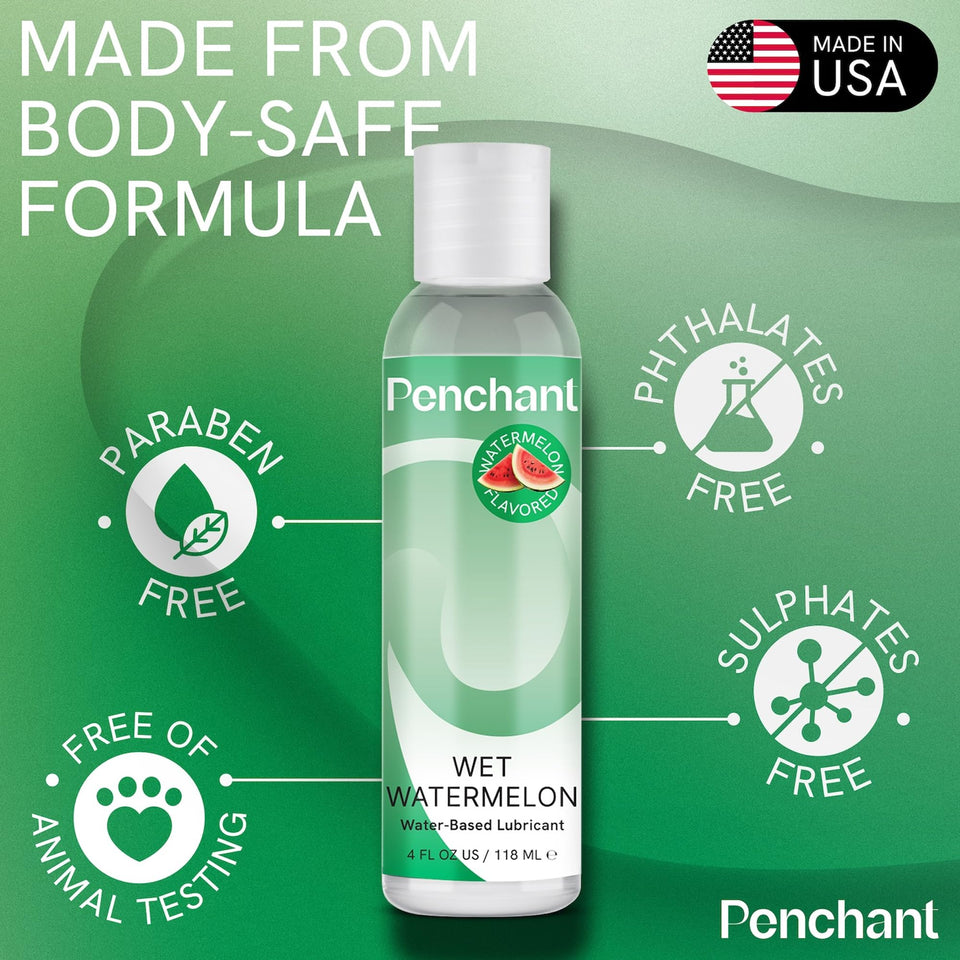 Penchant Water Based Watermelon Flavored Lube for Men, Women and Couples, Personal Lubricant for Sensitive Skin, Unscented, Late