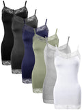 Bencailor 6 Pcs Womens Long Tank Tops, Lace Camisole Neck Cami Adjustable Spaghetti Strap Undershirts for Women (XX-Large,Dark 