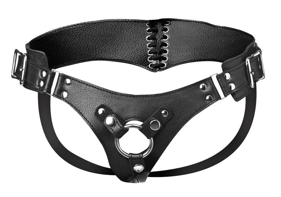Strap U Bodice Corset Style Strap On Harness For Women, Men And Adult Couples, Fully Adjustable Waist, Vegan Friendly Leatherette Wearable Gothic Belt, Fits Dildos Up To 1.65 Inches In Girth, Black
