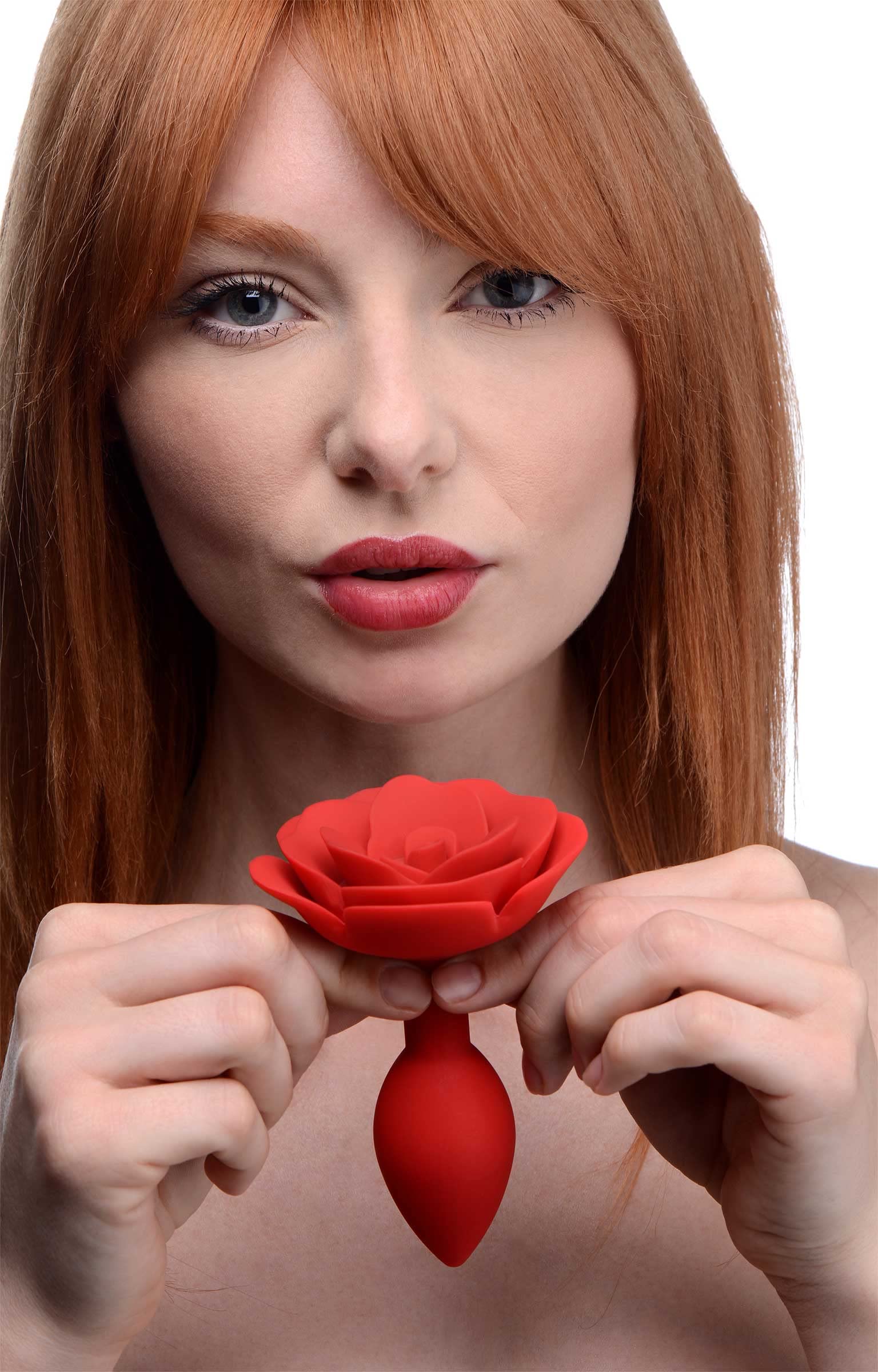 Master Series Booty Bloom Silicone Rose Anal Plug, Medium, Long Neck and Velvety Texture, Premium and Body Safe, for Men Women a