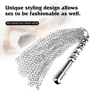 Sm Toy Metal Iron Chain Sex Whip Couple Flirting Whip Adult Toys with Anal Plugs BDSM Training Toy (Silvery)