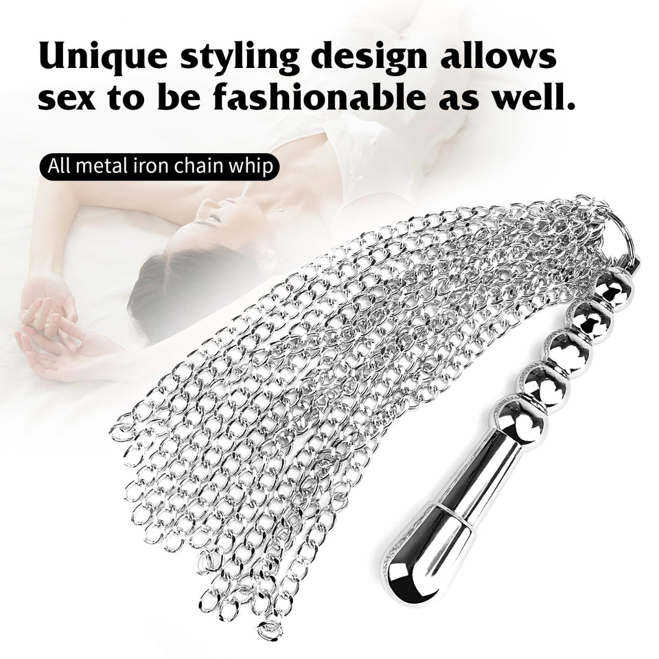 Sm Toy Metal Iron Chain Sex Whip Couple Flirting Whip Adult Toys with Anal Plugs BDSM Training Toy (Silvery)