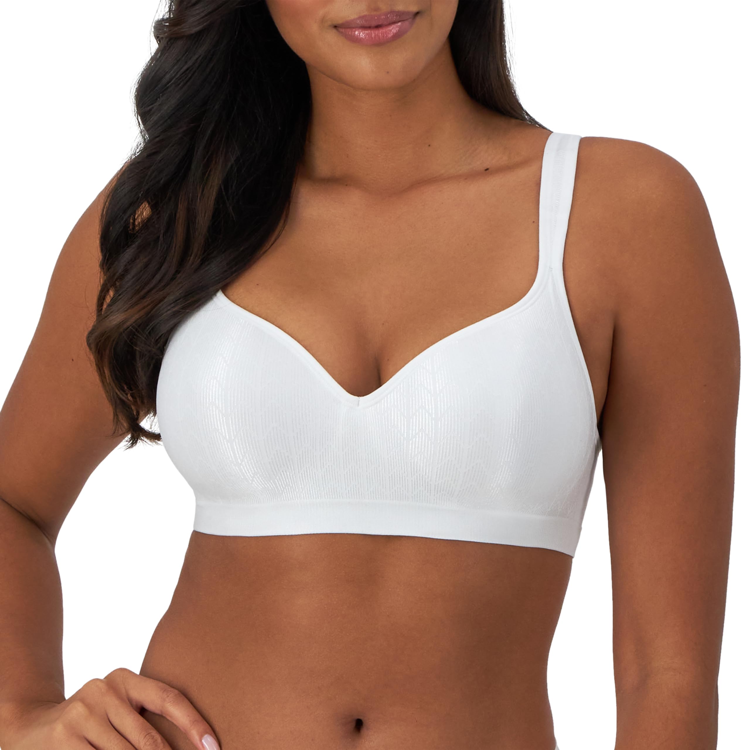 Bali Comfort Revolution Wireless Bra, Full-Coverage Wirefree Bra, Wireless Everyday Bra with Cool Comfort Fabric, White Zag, 40D