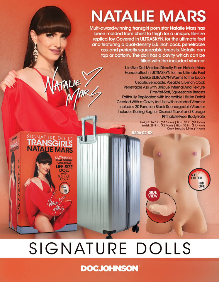 Doc Johnson Signature Dolls - Transgirls - Natalie Mars - Ultraskyn Dual Density Vibrating Life-Size Doll Torso With 5.5 Inch Cock, Vanilla