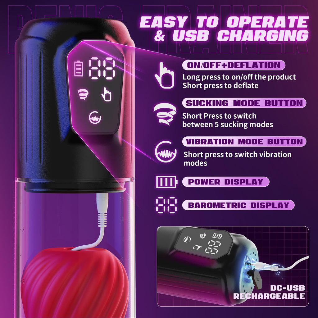 Sex Toys for Men Penis Pump - Automatic Sucking Male Masturbator with Electric Sucking Enlargement- 5 Vibration & Suction Pocket