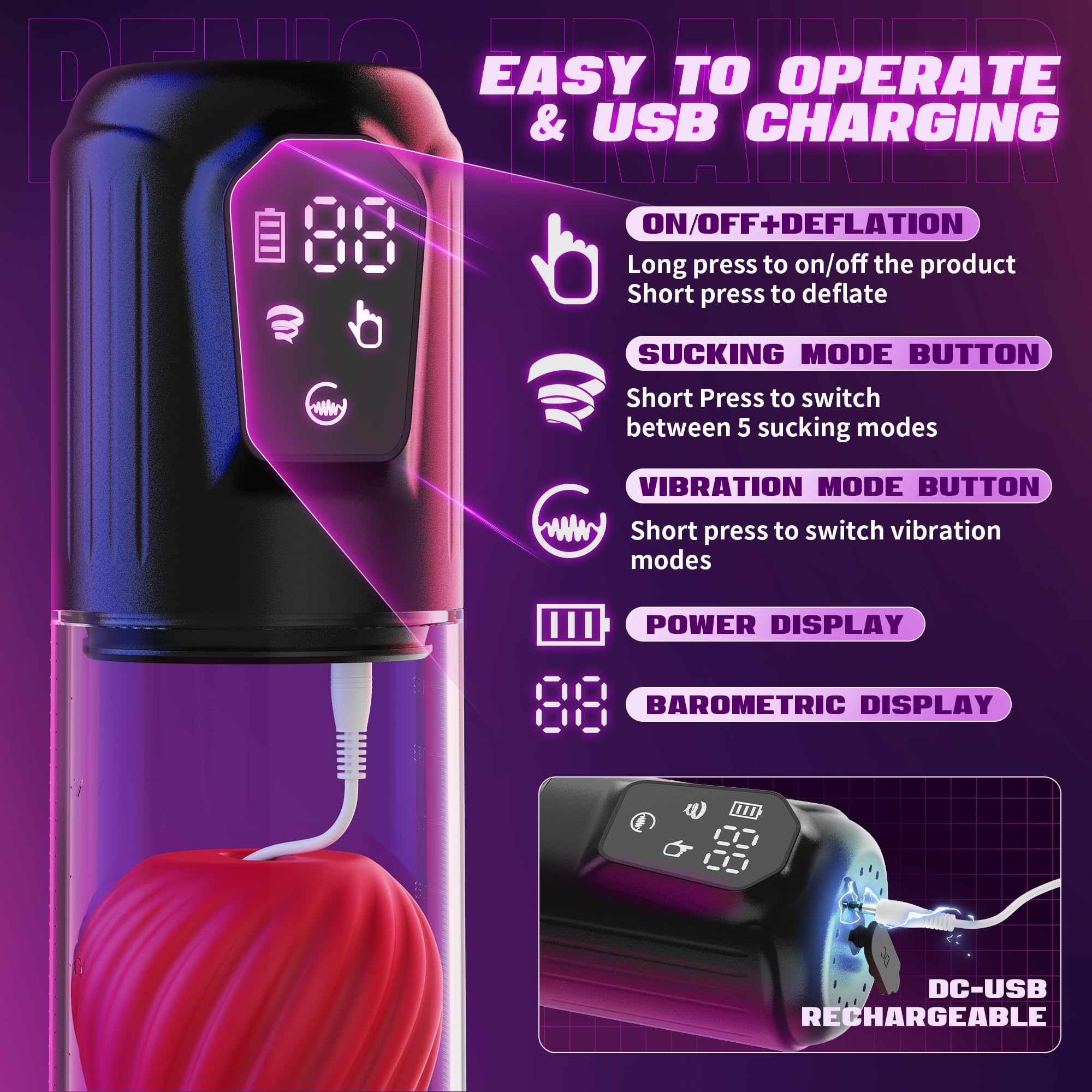 Sex Toys for Men Penis Pump - Automatic Sucking Male Masturbator with Electric Sucking Enlargement- 5 Vibration & Suction Pocket