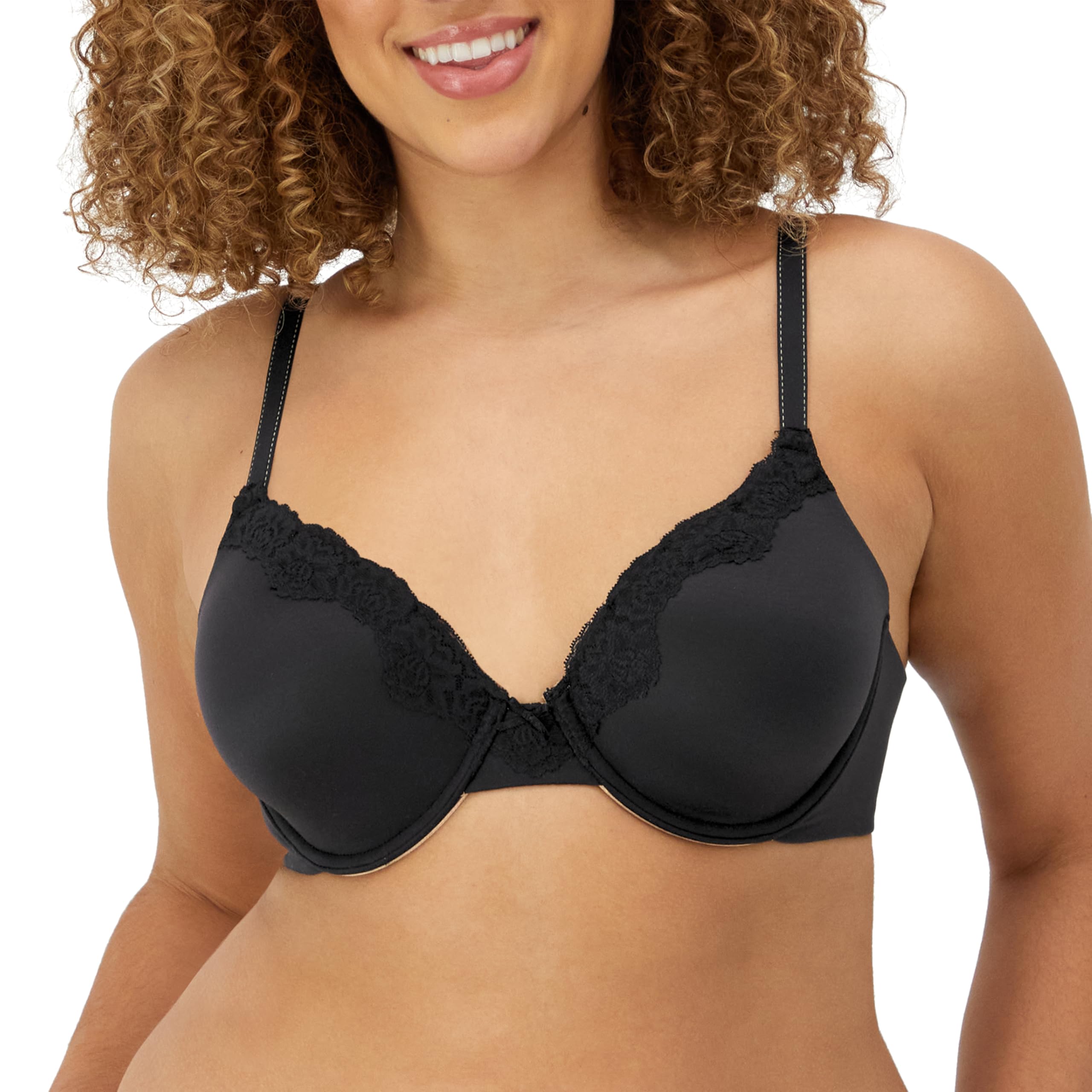 Maidenform Womens Comfort Devotion T-shirt Bra, Underwire Full Coverage For Bras, Black/Body Beige Lining, 34D US