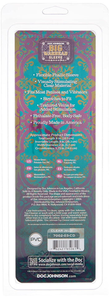 Doc Johnson Reserve - Big Warhead Sleeve - Bigger is Better - Use as Penis Extension/Girth Enhancer or Vibrator Sleeve - Made of