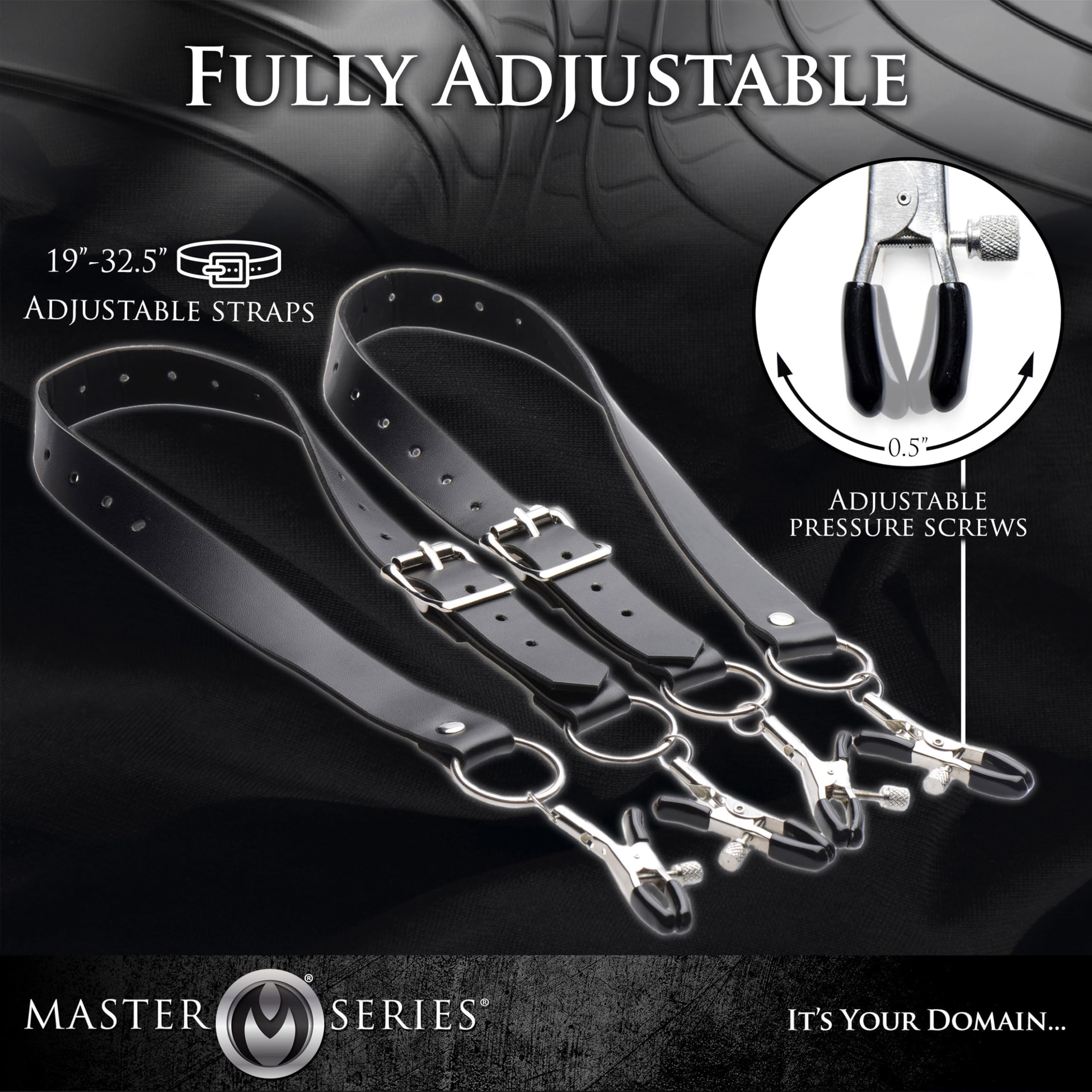 Master Series Spread XL Labia Spreader Straps | Vegan Friendly Leather Straps and Rubber Tipped Pinchers to Spread Your Lips Ope
