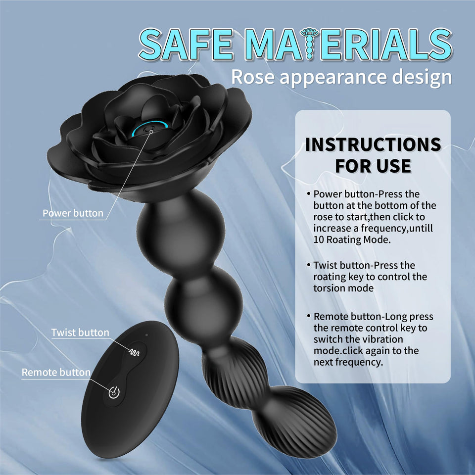 Anal Beads Anal Butt Plug,10 Rotate Twist and Vibrating Modes,Prostate Massager Graded Silicone Design Anal Vibrators for Men,Re