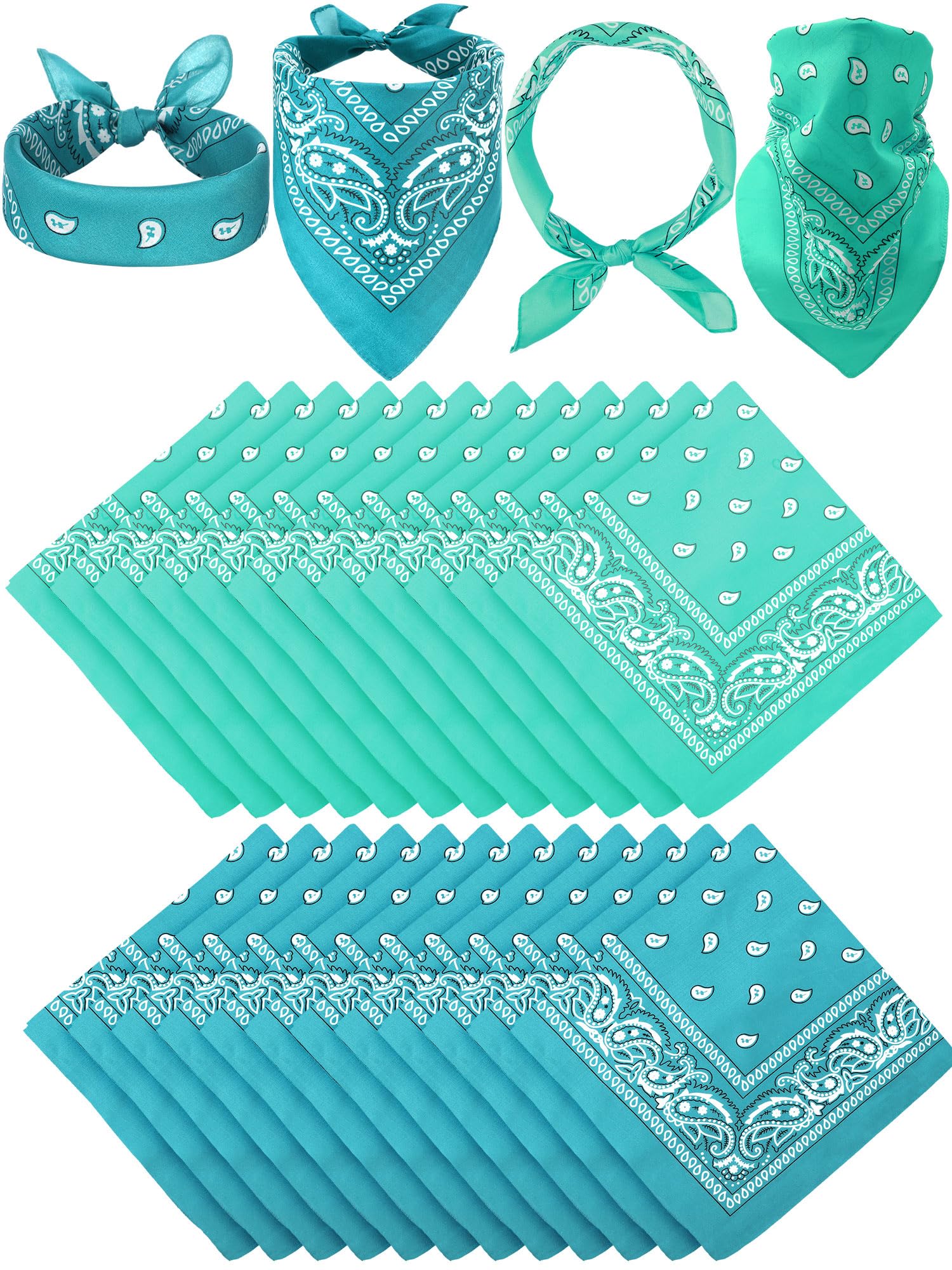 Unittype 36 Pieces Paisley Bandana Novelty Headband Square Scarf Cowboy Bandanas for Halloween Party Costume (Turquoise and Mint