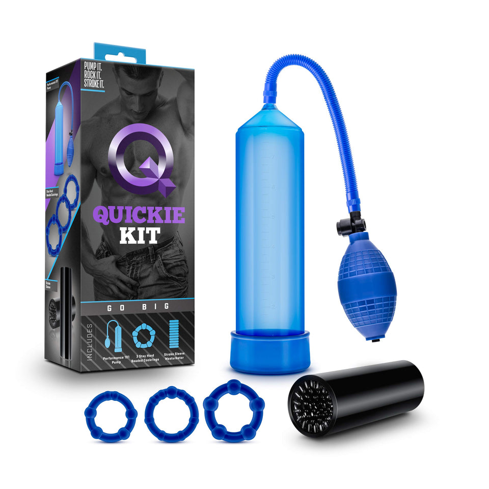 Blush Novelties Go Big Quickie Kit - Performance and Pleasure Enhancing System - Penis Pump for Longer Erection - Rings to Stay 