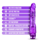 Blush B Yours Vibe #2 - Soft Realistic Multispeed Vibrating Dildo - 9 Inch Long - Slim 1.5&quot; - Flexible Shaft Conforms To Your Body - Waterproof Vibrator - Body Safe Sex Toy For Women - Clear Purple