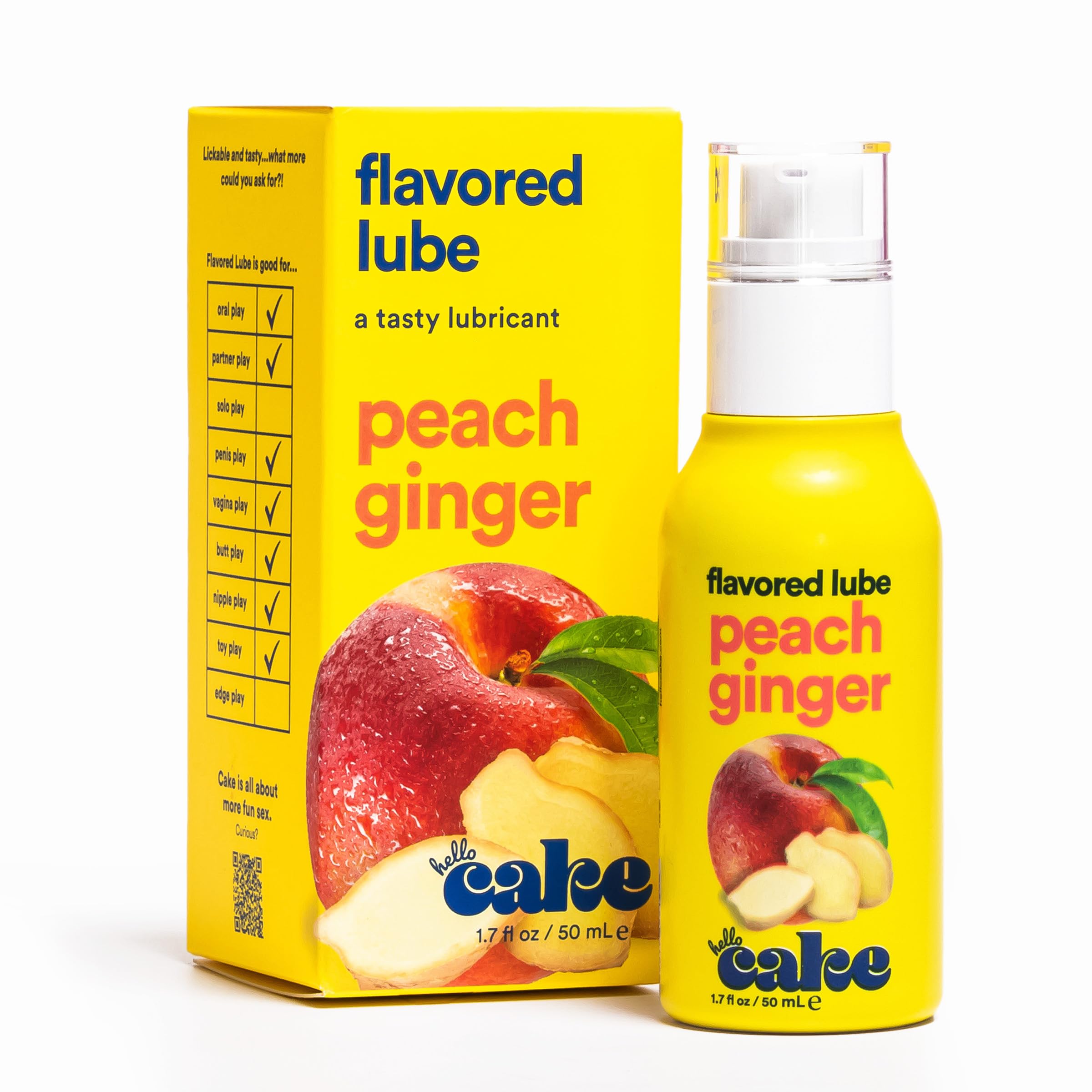 Hello Cake Peach Ginger Flavored Personal Lubricant - Water-Based Lube - No Aftertaste, Easy Clean-Up - Vegan, Sugar-Free, Glute