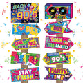 20 Pieces 90s Party Decorations Sign Retro Hip Hop Party Sign for Back to The 90s Adults Neon Throwback Birthday Party Supplies