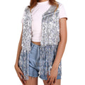 PARTTELY Women Fringe Vest 70s Hippie Costume Faux Suede Rivets Tassel Sleeveless Cowgirl Western Costume Jacket Outerwear