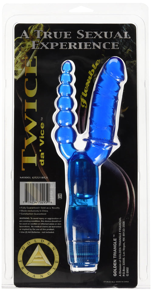 Golden Triangle Twice Da Vice Waterproof Multi-Speed Vibrator, Blue