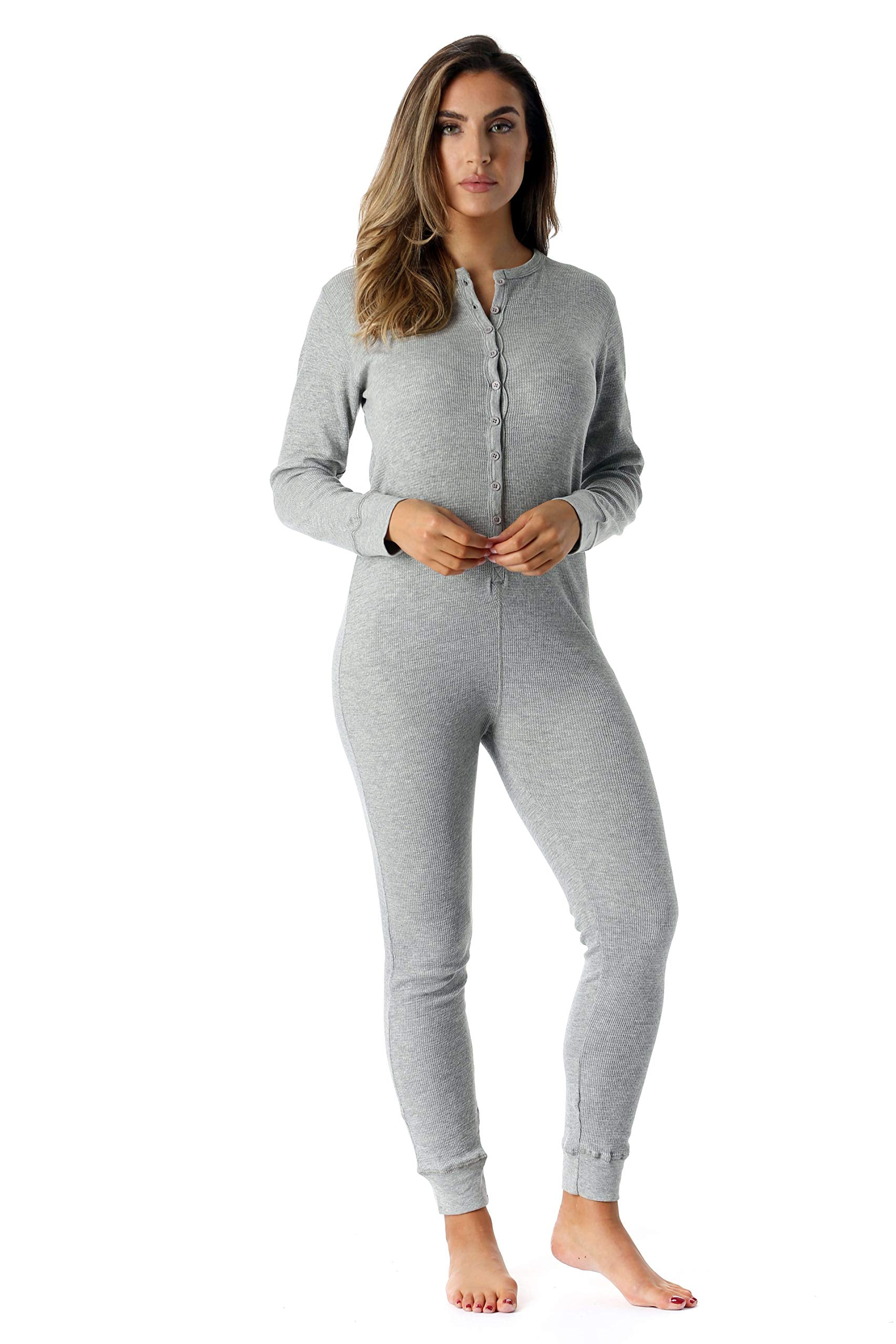 #followme Womens Thermal Henley Onesie Union Suit 6743-GRY-XL