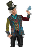 3Pc.Deluxe Mad Hatter,Includes Multi Print Jacket,Neck Tie Dickie And Top Hat