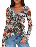 ZESICA Womens Long Sleeve Floral Shirts V Neck Going Out Ruffle Tops Blouses 2026 Spring Fashion Clothes Outfits Black Small