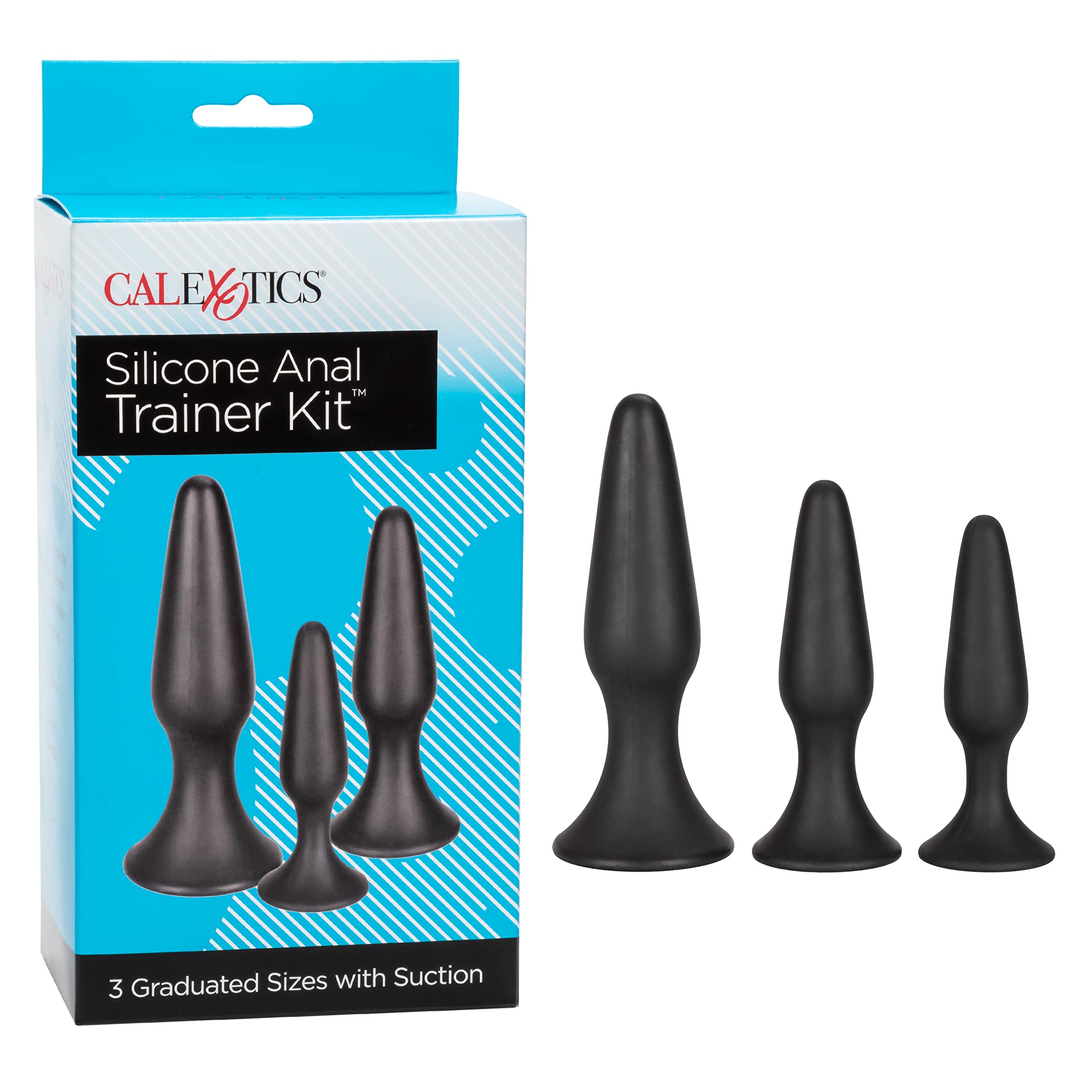 CalExotics Silicone Anal Trainer Kit - 3 Piece Butt Plug Set With Suction Cup - Waterproof Fetish Sex Toys for Couples - Black