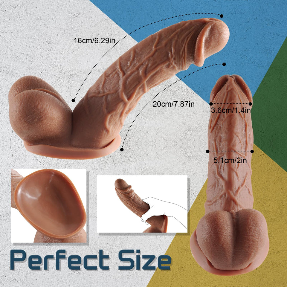 ferch Strap On Dildo with Harness, 7.87 '' Strong Suction Cup Realistic Dildo Removable Pegging Silicone Dildo with Adjustable S