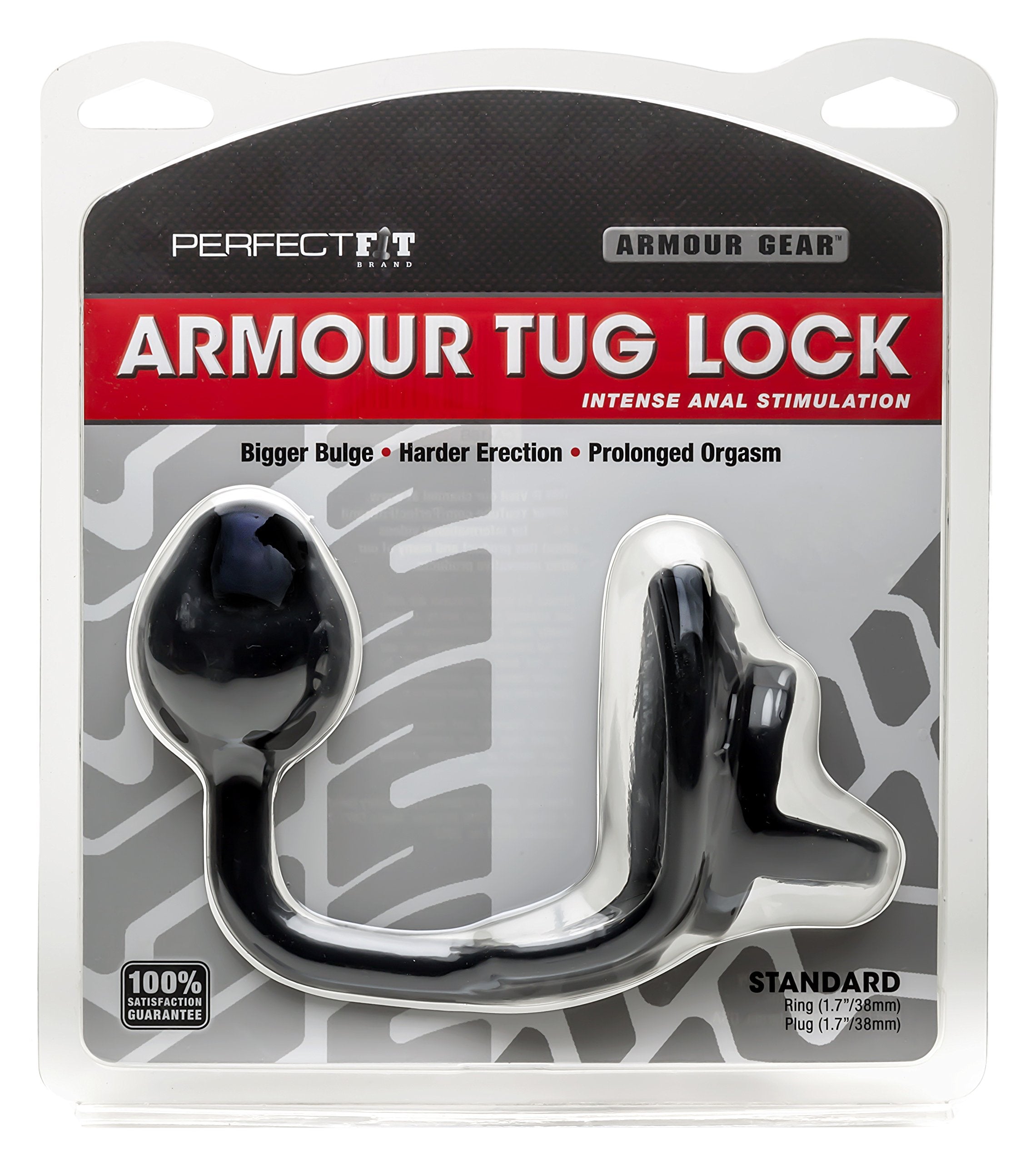 Perfectfit Brand Armour Tug Lock, Tpr/Silicone Blend, Cock Ring, Ball Stretcher, Hands Free Prostate Stimulator, Perineum Stimulator, Durable, Comfortable, Tight Fit, Black