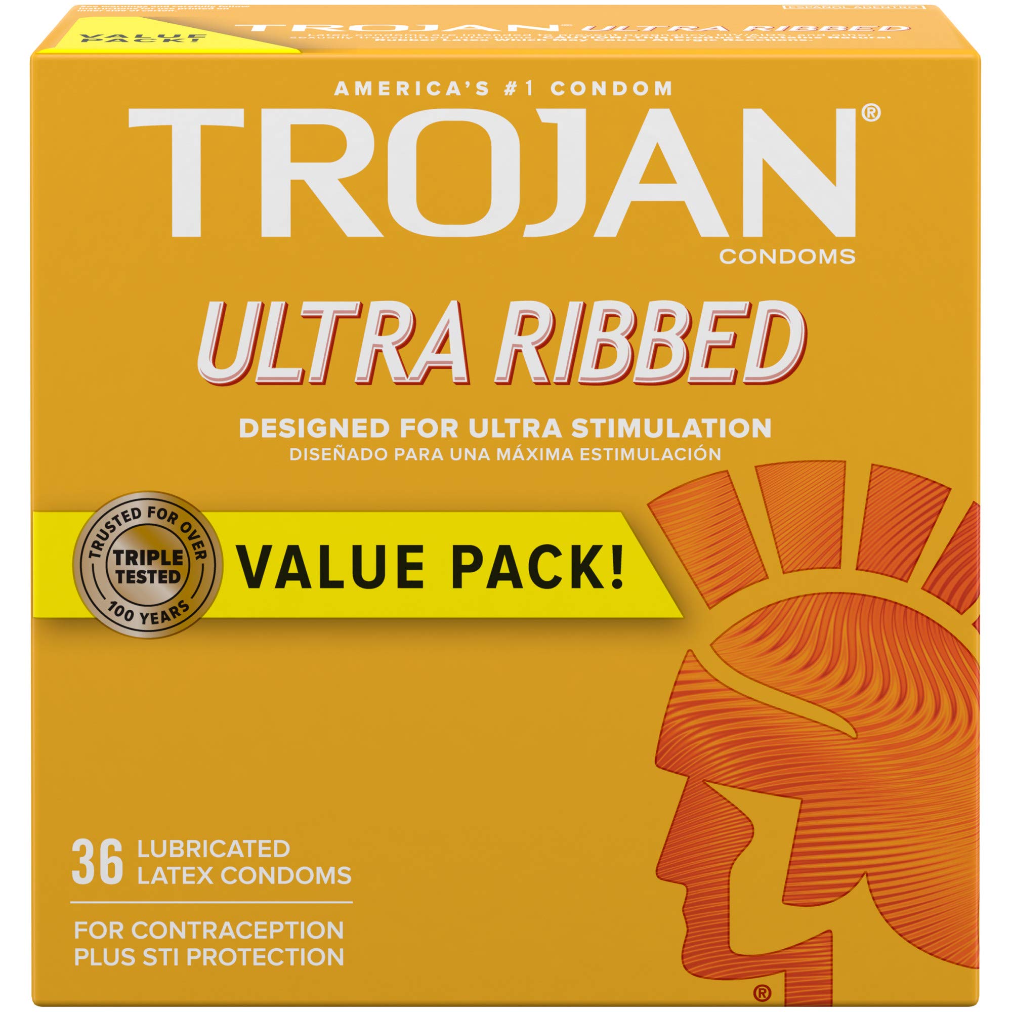 Trojan Ultra Ribbed Premium Lubricated Condoms - 36 Count